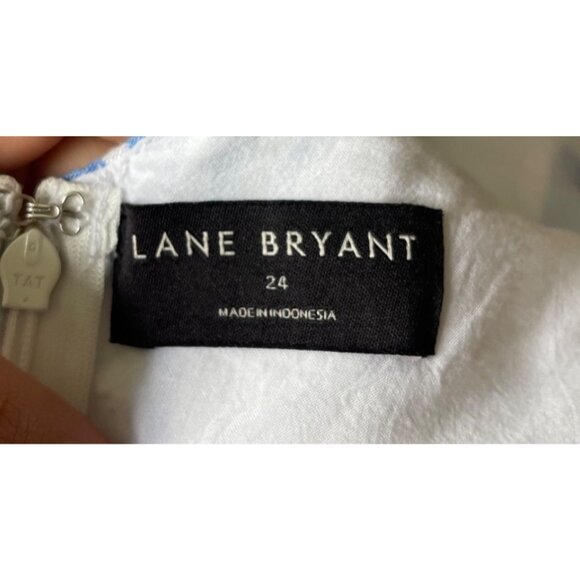 Lane Bryant Floral Midi Linen Summer Dress Size 24 White Blue Tropical Hawaiian - Picture 9 of 11